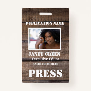 Personalised Rustic Photo Journalist  Press Pass ID Badge