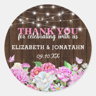 Personalised Rustic Pink Floral Wedding Classic Round Sticker