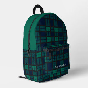 Personalised Rustic Plaid Blue Green Tartan Printed Backpack