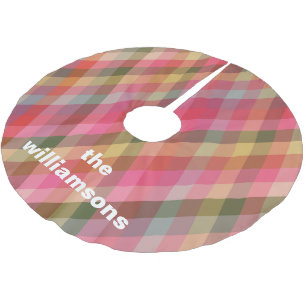 Personalised Rustic Plaid Family Name Christmas Brushed Polyester Tree Skirt