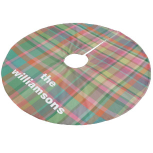 Personalised Rustic Plaid Family Name Christmas Fleece Tree Skirt