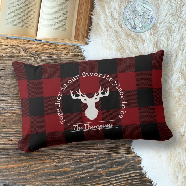 Personalised Rustic Red and Black Buffalo Check Lumbar Cushion (Creator Uploaded)
