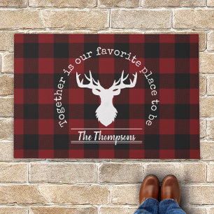 Personalised Rustic Red and Black Buffalo Plaid Doormat