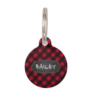 Personalised Rustic Red Black Buffalo Plaid Dog    Pet Tag