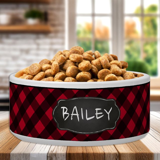 Personalised Rustic Red Buffalo Plaid Pet Dog    Bowl (Creator Uploaded)
