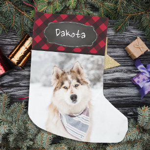 Personalised Rustic Red Buffalo Plaid Pet Photo Small Christmas Stocking