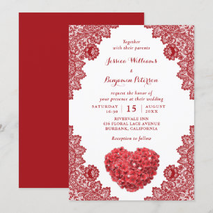 Personalised Rustic Red Lace Floral Wedding Invita Invitation