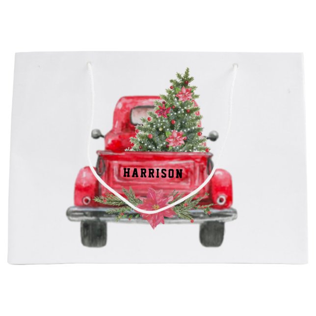 Personalised Rustic Red Truck Family Name Large Gift Bag (Front)