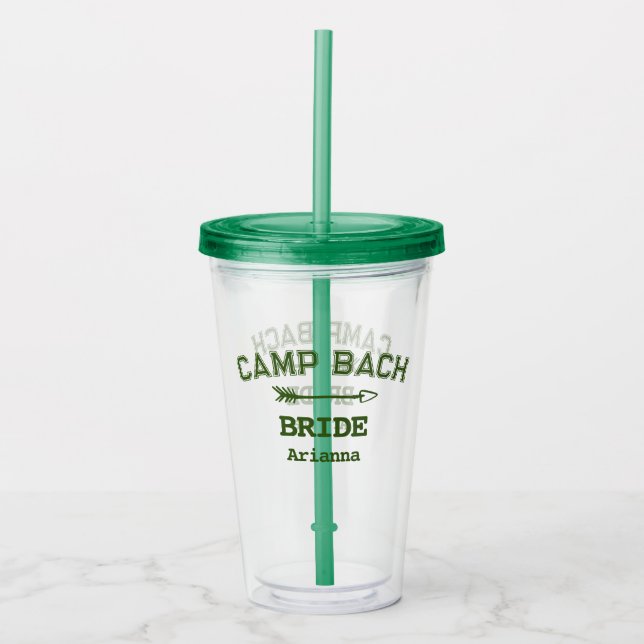 Personalised Rustic Retro Camp Bach White Green  Acrylic Tumbler (Front)