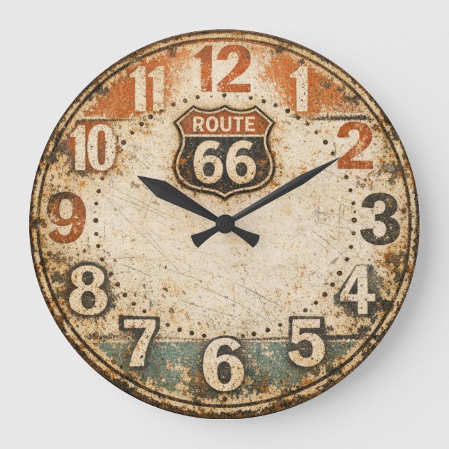 Personalised Rustic Route 66 Weathered Art Large Clock (Front)