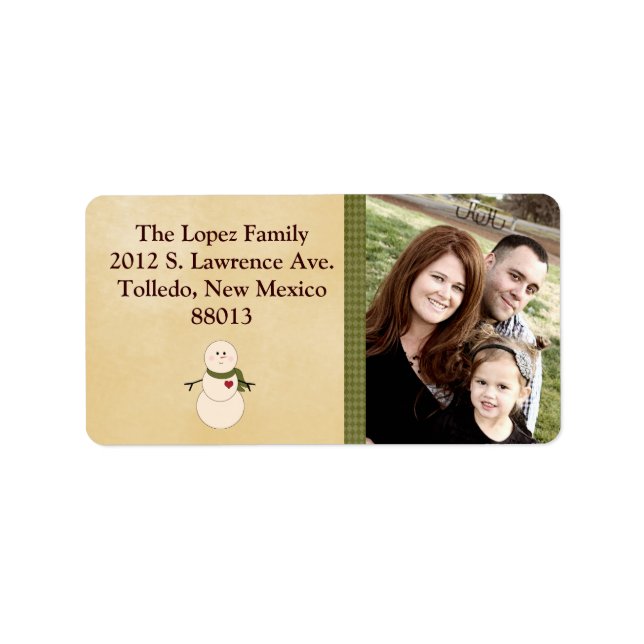 Personalised Rustic Snowman / Scarf Mailing Label (Front)