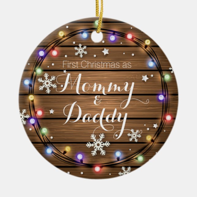 Personalised Rustic Stringlight Christmas Ornament (Front)
