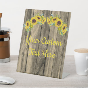 Personalised Rustic Sunflower Wedding Reception Pedestal Sign