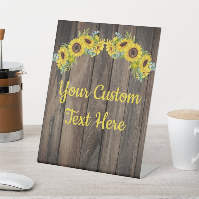 Personalised Rustic Sunflower Wedding Reception Pedestal Sign (In SItu)