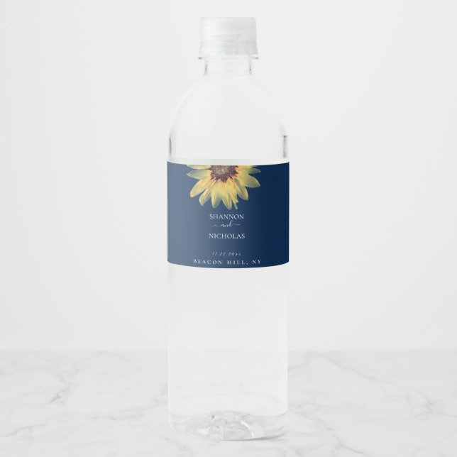 Personalised Rustic Sunflower Wedding Water Bottle Label (Front)