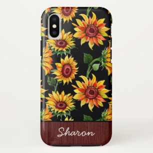 Personalised Rustic Sunflower Wood Name iPhone XS Case