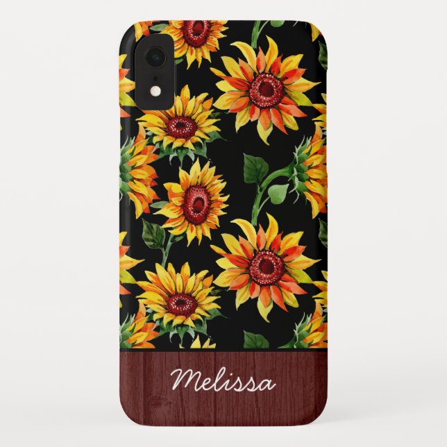 Personalised Rustic Sunflower Wood Name Case-Mate iPhone Case (Back)