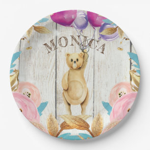 Personalised Rustic Teddy Bear Paper Plate