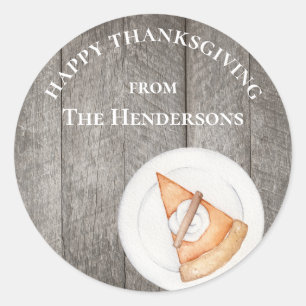 Personalised Rustic Thanksgiving Pumpkin Pie Classic Round Sticker