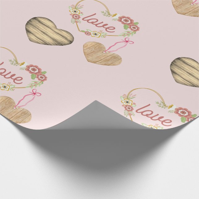 Personalised Rustic Three Hearts Pattern Wrapping Paper (Corner)