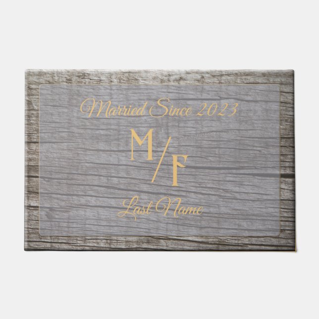 Personalised Rustic tree bark with initials Doormat (Front)