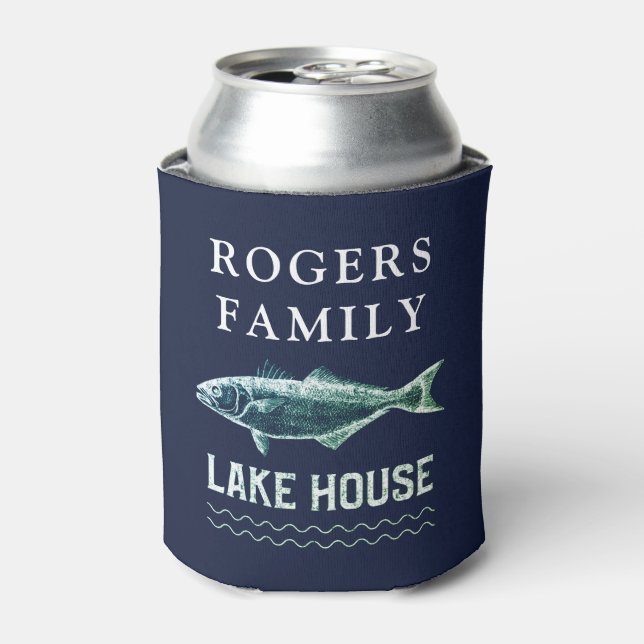 Personalised Rustic Trout Lake House Can Cooler (Can Front)
