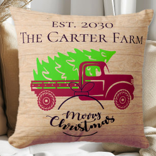 Personalised Rustic Truck Est. Yr. Christmas Cushion