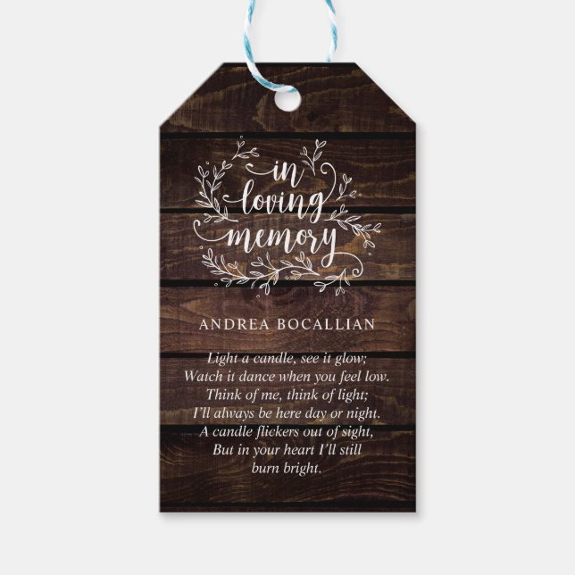 Personalised Rustic Vines, dark wood, Funeral Tag (Front)
