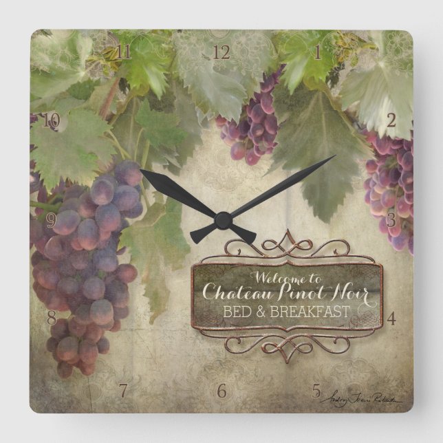 Personalised Rustic Vineyard Winery Fall Wine Sign Square Wall Clock (Front)