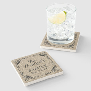 Personalised Rustic Vintage Family Last Name Stone Coaster