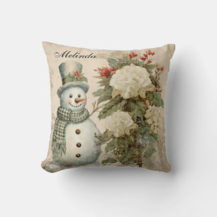 Personalised Rustic Vintage Snowman Christmas  Cushion