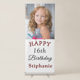 Personalised Rustic Watercolor Photo Birthday Retractable Banner