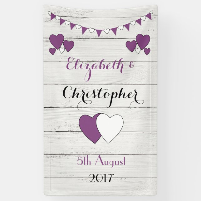 Personalised rustic Wedding Backdrop Purple Banner (Vertical)
