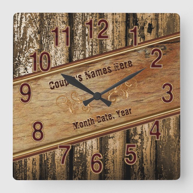Personalised Rustic Wedding Gift Ideas for Couples Square Wall Clock (Front)