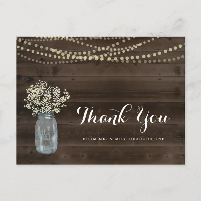 Personalised Rustic Wedding Thank You Postcard (Front)