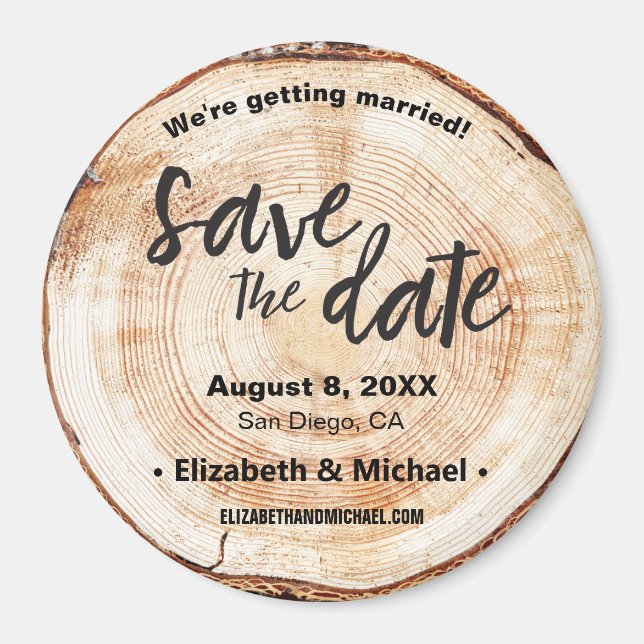 Personalised Rustic wedding Wood Cut Save the date Magnet (Front)