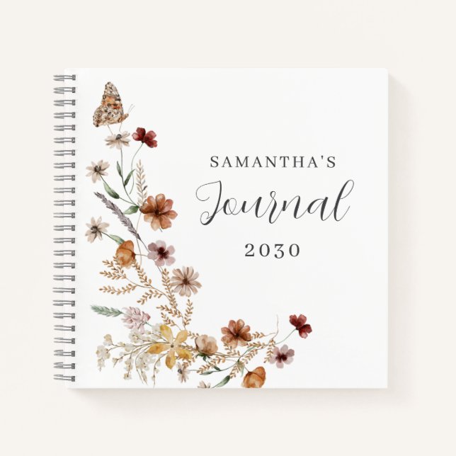 Personalised Rustic Wildflower Floral Journal (Front)