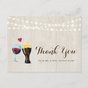 Personalised Rustic Wine & Beer Wedding Thank You Postcard