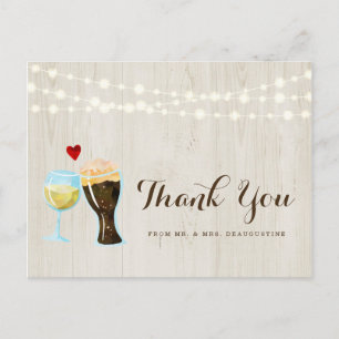 Personalised Rustic Wine & Beer Wedding Thank You Postcard
