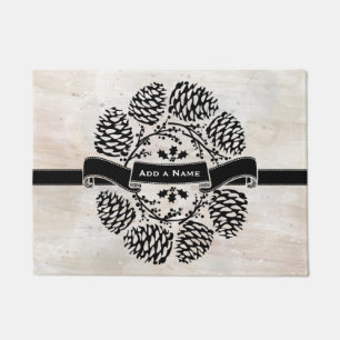 Personalised Rustic Winter Holly Pine Cones Laurel Doormat