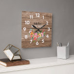 Personalised Rustic Wood And Pink Floral Kitchen  Large Clock<br><div class="desc">This personalised rustic wood and pink floral kitchen round wall clock will add a warm and inviting touch to your kitchen. Featuring a rustic wood texture and elegant pink floral patterns, this clock stands out as both a functional and decorative piece. It is a perfect choice for your own kitchen...</div>