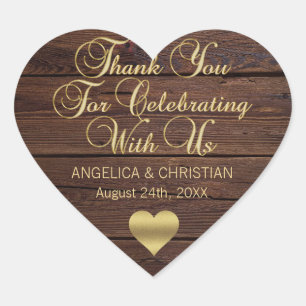Personalised RUSTIC Wood Barn Gold Wedding Heart Sticker