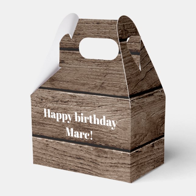 Personalised rustic wood birthday favour box  (Front Side)