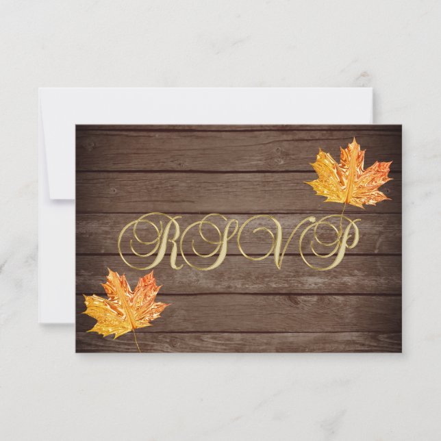 Personalised Rustic Wood Country Fall RSVP Wedding Card (Front)