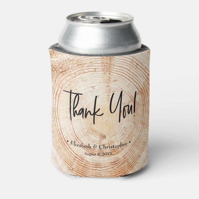 Personalised Rustic Wood Disc Thank you Wedding  Can Cooler (Can Back)