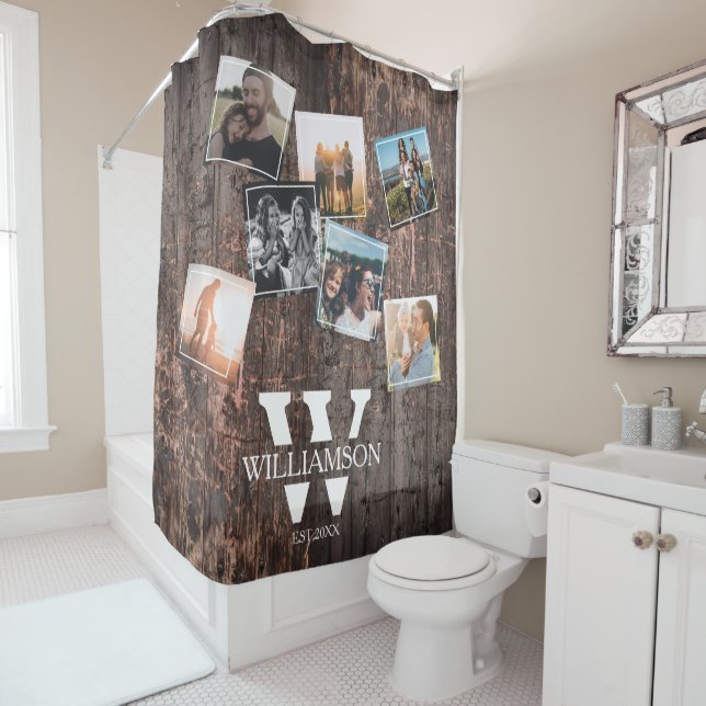 Personalised Rustic Wood Effect Monogram Shower Curtain (In Situ)