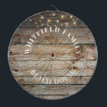 Personalised Rustic Wood Family Beach House Dartboard<br><div class="desc">Easily create your own personalised family dartboard with our rustic print wood background with string lights design. Perfect for your vacation home or for the holiday so all the family members can have a great time throwing darts</div>