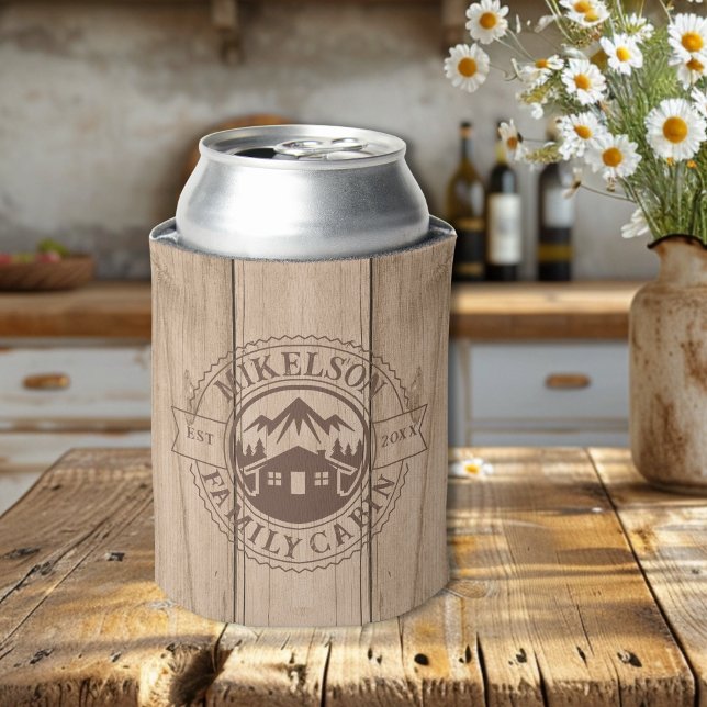 Personalised Rustic Wood Family Cabin Can Cooler (Creator Uploaded)