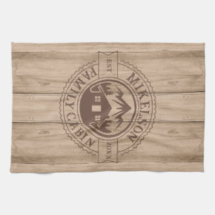 Personalised Rustic Wood Family Cabin Tea Towel