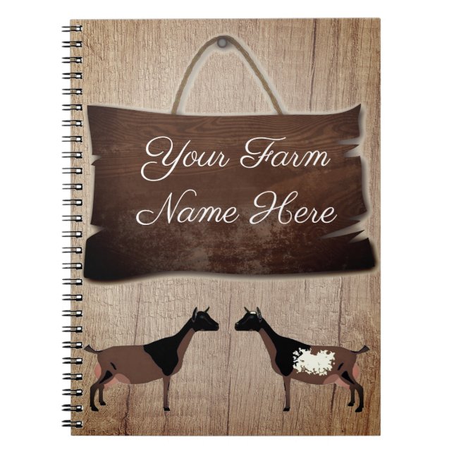 Personalised Rustic Wood Farm Sign Nigerian Goat Notebook (Front)